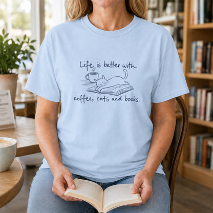 Funny Cats and Books Design Softstyle T-Shirt | Book Lover Gift Light Blue