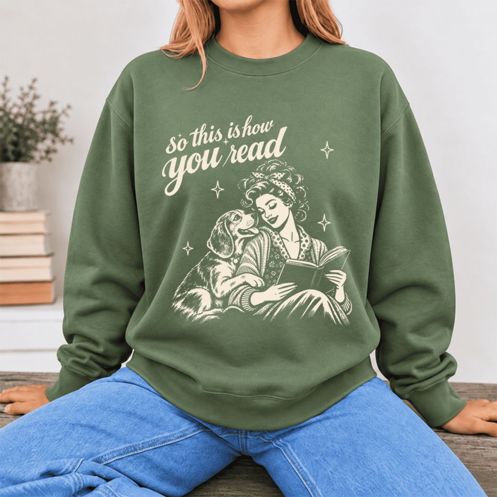 How You Read Beagle Softstyle Sweatshirt | Cozy Dog Mom Reader Gift Military Green