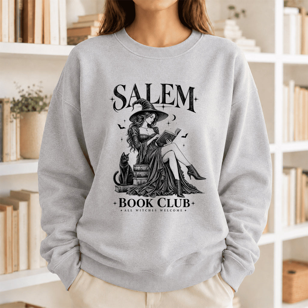 Salem Book Club Printed Sweatshirt | Spooky Book Lover Gift Sport Grey