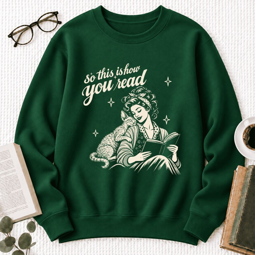 How You Read Devon Rex Softstyle Sweatshirt | Cozy Cat Lover & Reader Gift Forest Green