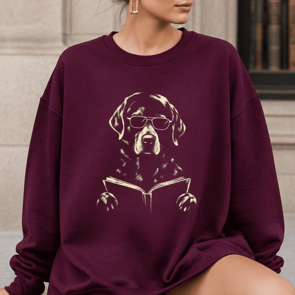 Labrador Retriever Reading Book Crewneck Sweatshirt | Reader Gift Maroon