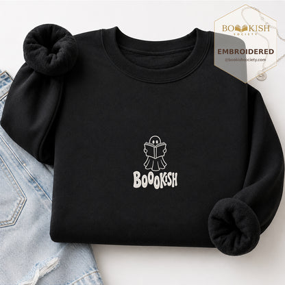 Bookish Ghost Embroidered Sweatshirt | Halloween Book Lover Gift Black