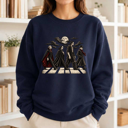 Monsters Road Printed Sweatshirt | Halloween Book Lover Gift Navy