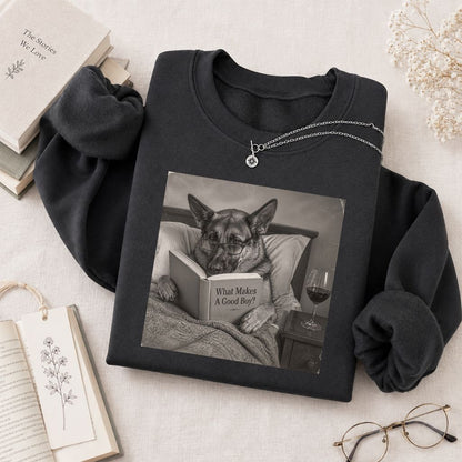 What Makes A Good Boy Crewneck Sweatshirt | Dog Lover Reader Gift Dark Heather