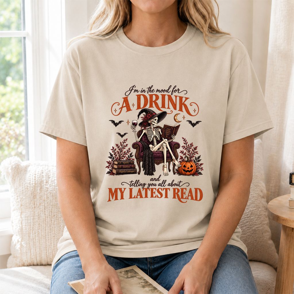 Telling You All About My Lastest Read Printed T-Shirt | Halloween Reader Gift Sand