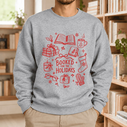 Booked For The Holidays Softstyle Sweatshirt | Christmas Book Lover Gift Sport Grey