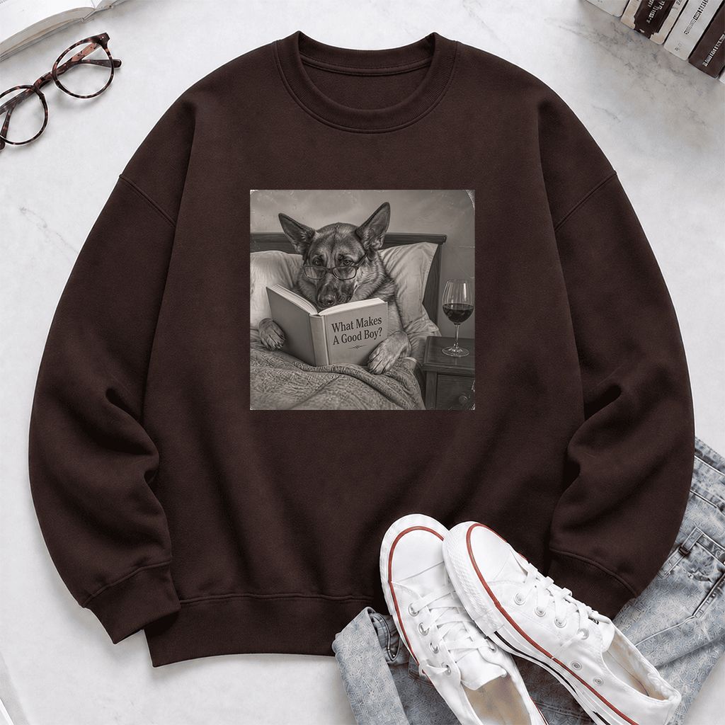What Makes A Good Boy Crewneck Sweatshirt | Dog Lover Reader Gift Dark Chocolate