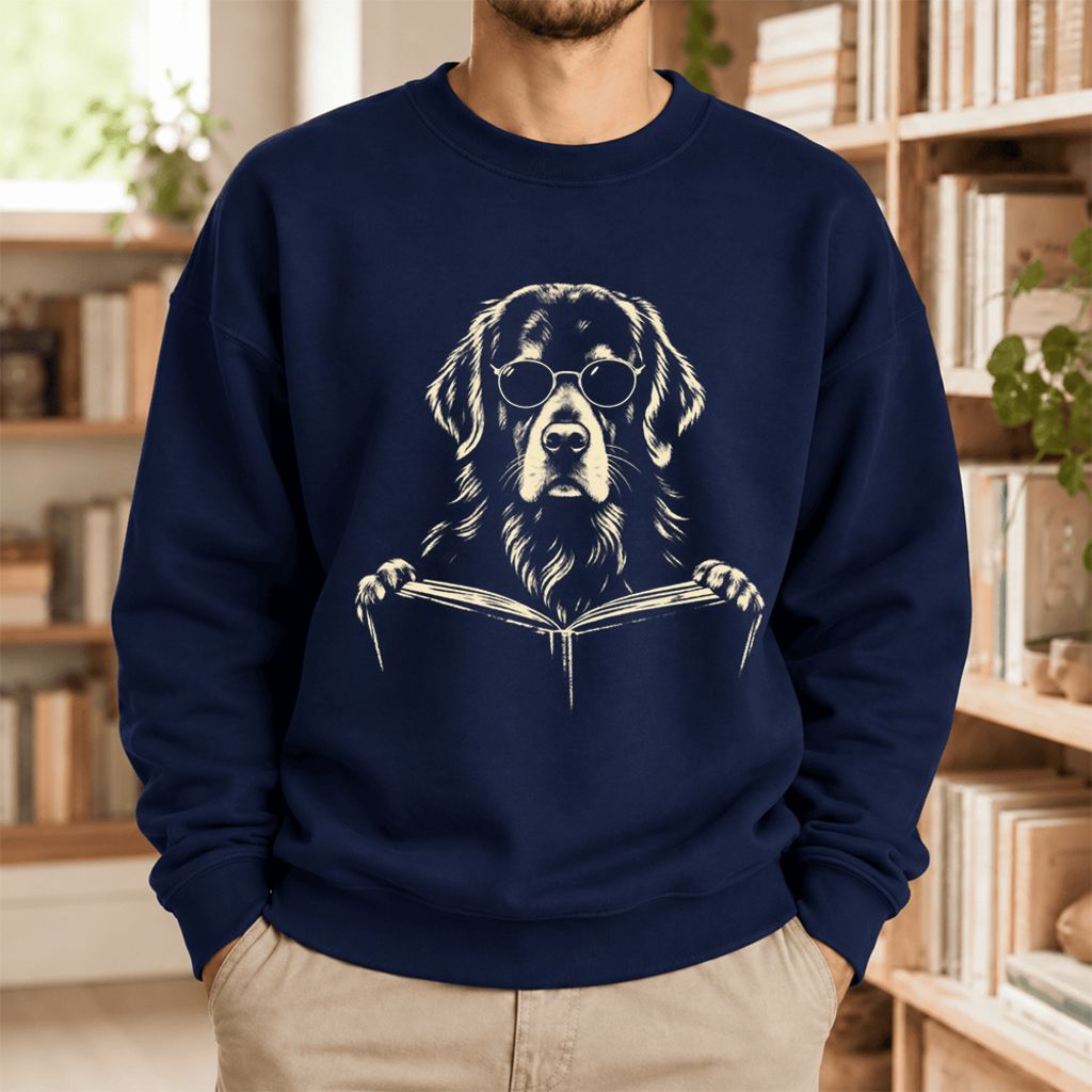 Golden Retriever Reading Book Softstyle Sweatshirt | Golden Retriever Gift Navy