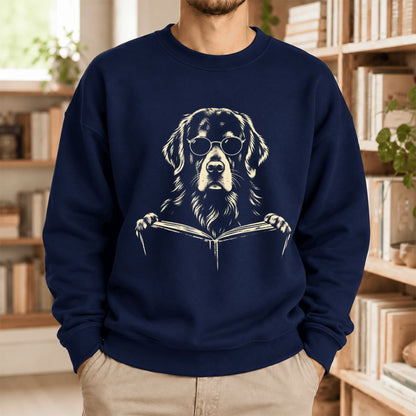 Golden Retriever Reading Book Softstyle Sweatshirt | Golden Retriever Gift Navy