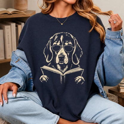 Beagle Reading Book Softstyle T-Shirt | Book Lover Gift Navy