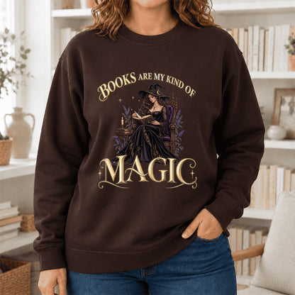 Books Are My Kind Of Magic Crewneck Sweatshirt | Halloween Literary Fantasy Book Lover Gift Dark Chocolate