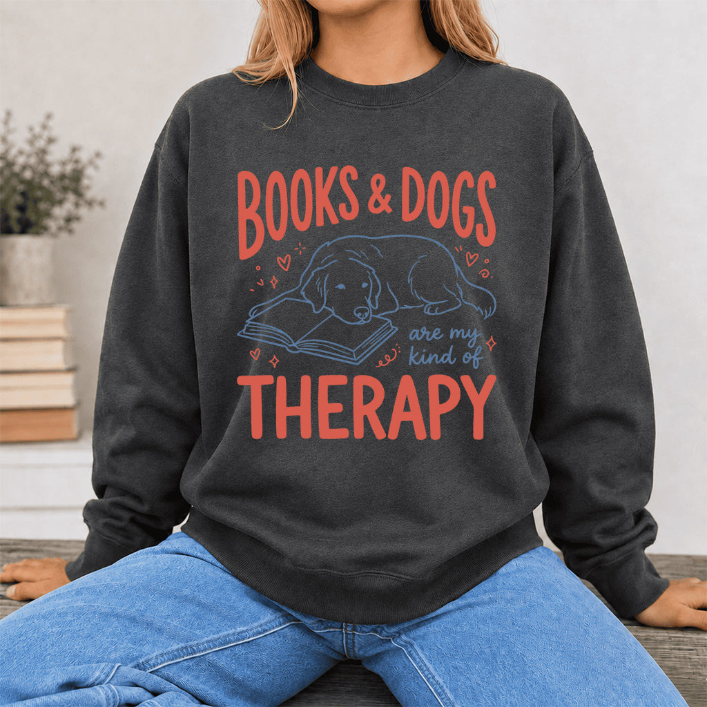 Give Me Books & Dogs Crewneck Sweatshirt | Dog Lover & Reader Gift Dark Heather