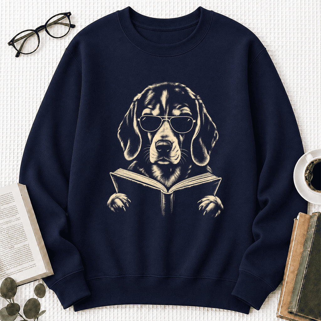 Beagle Reading Book Crewneck Sweatshirt | Reader Gift Navy
