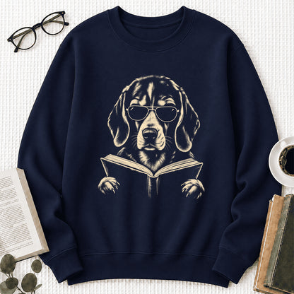Beagle Reading Book Crewneck Sweatshirt | Reader Gift Navy