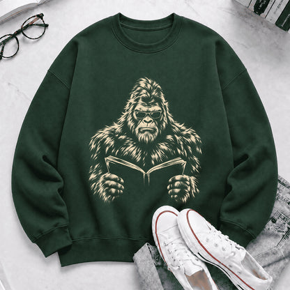 Big Foot Reading Book Crewneck Sweatshirt | Reader Gift Forest Green