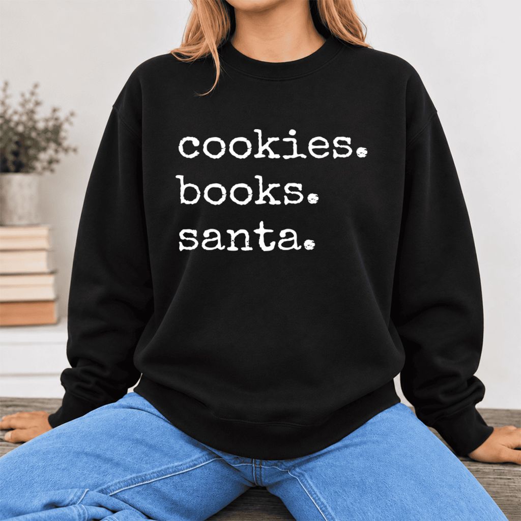 Cookies Books Santa Softstyle Sweatshirt | Christmas Book Lover Gift Black