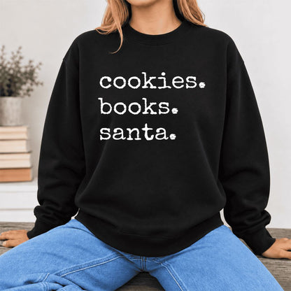 Cookies Books Santa Softstyle Sweatshirt | Christmas Book Lover Gift Black
