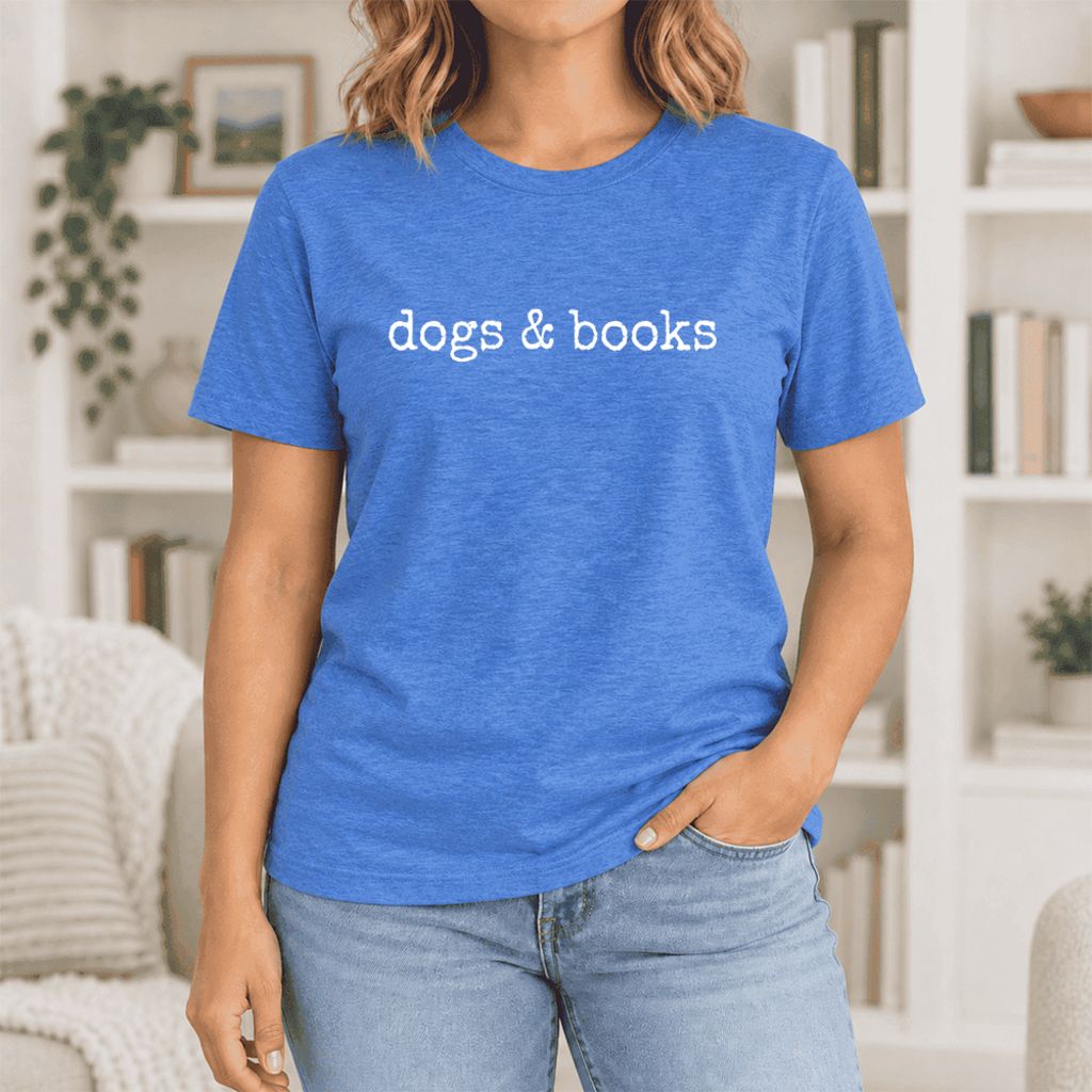 Dogs & Books Ultra-Soft Cotton T-Shirt | Dog Lover & Reader Gift Heather True Royal