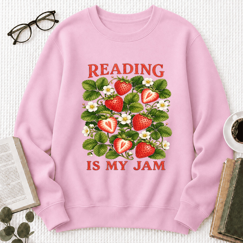 Reading Is My Jam Crewneck Sweatshirt | Reader Gift Light Pink