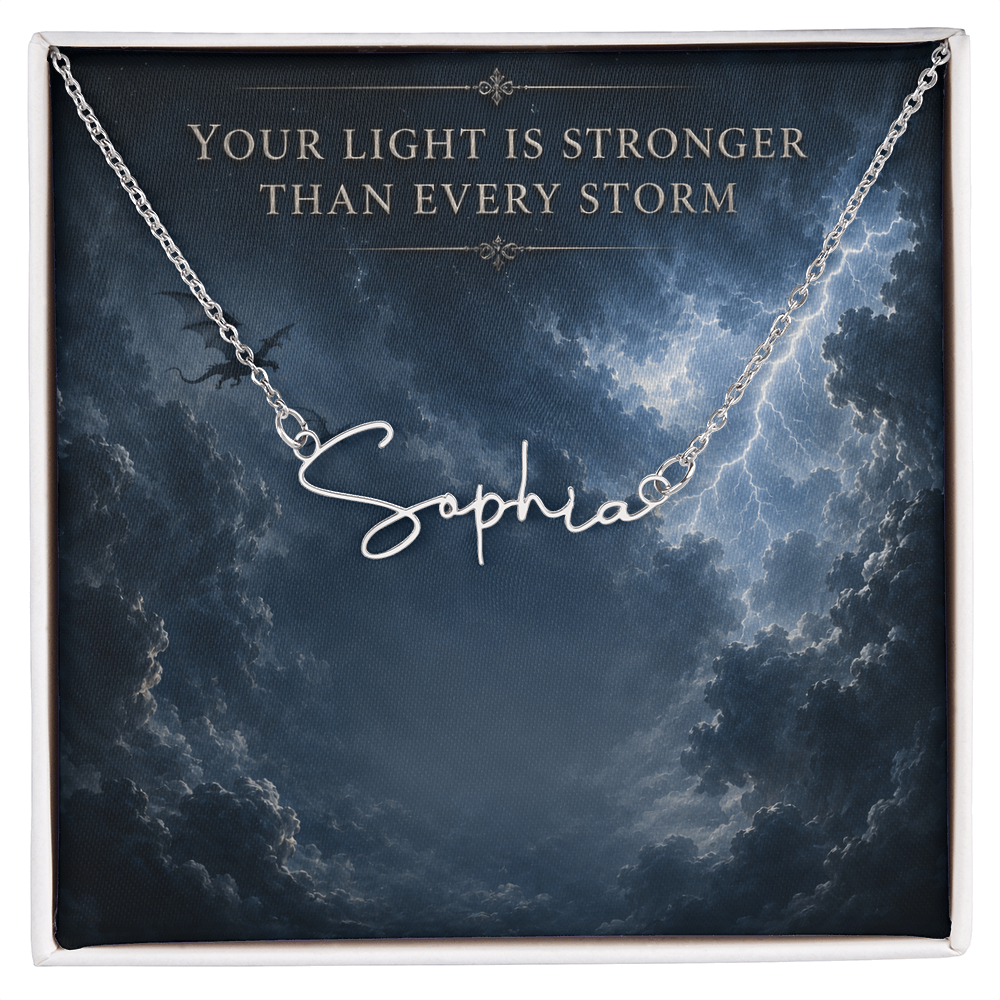 Your Light Is Stronger Decorative Card And Custom Name Polished Stainless Steel Necklace With Box Book Lover Gift Font 2