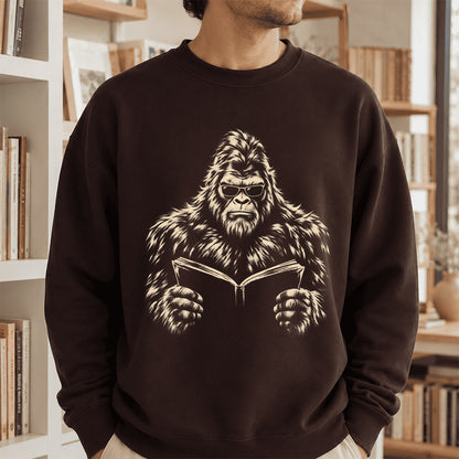 Big Foot Reading Book Crewneck Sweatshirt | Reader Gift Dark Chocolate