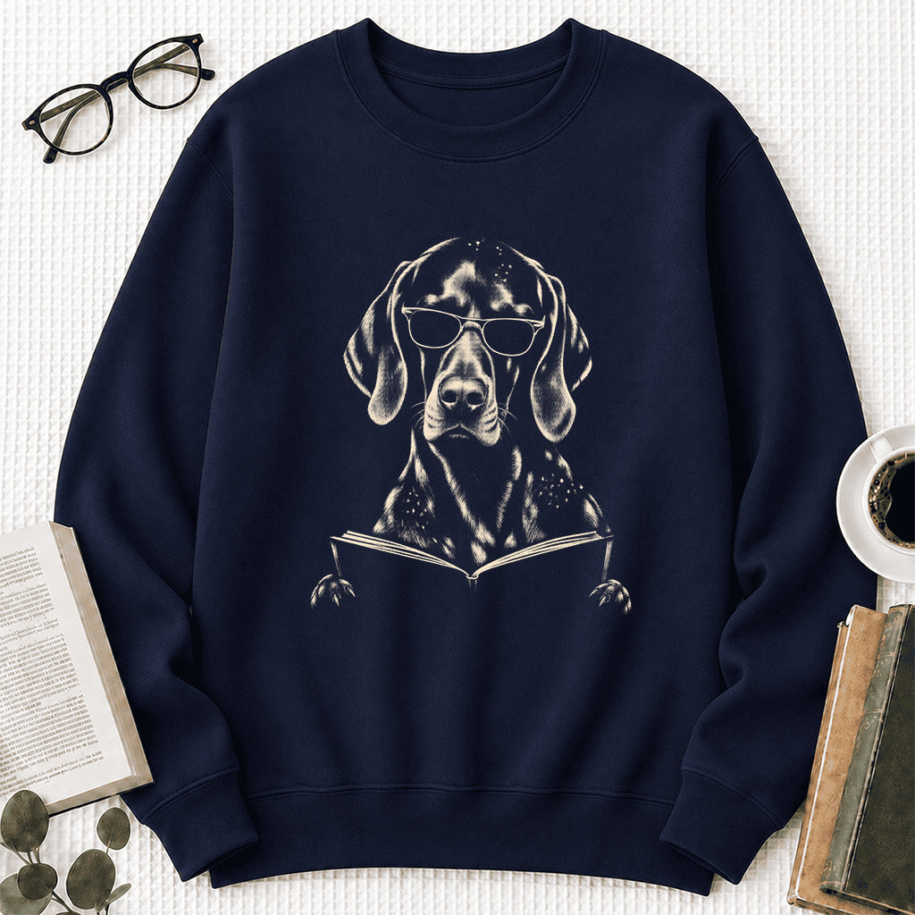 German Shorthaired Pointer Reading Book Crewneck Sweatshirt | Reader Gift Navy
