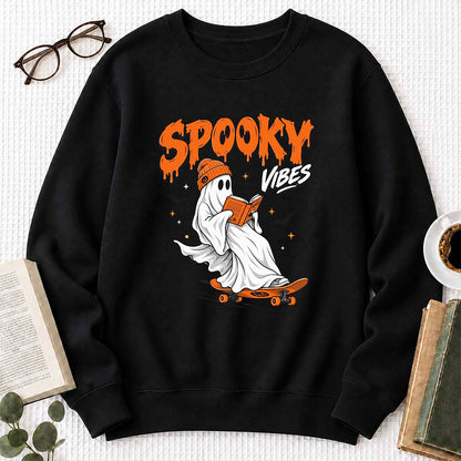 Spooky Vibes Printed Sweatshirt | Halloween Reader Gift Black