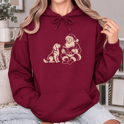 Funny Dog With Santa Christmas Softstyle Hoodie | Christmas Gift For Dog & Book Lover Maroon