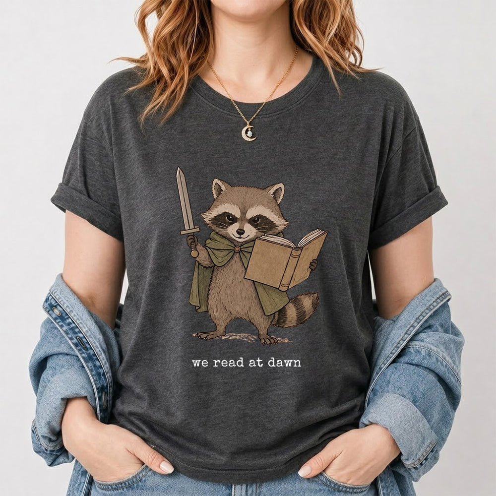 Funny Raccoon Reading Softstyle T-Shirt | Book Lover Gift Dark Heather