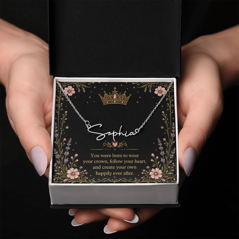 You Were Born To Wear Your Crown Decorative Card And Custom Name Polished Stainless Steel Necklace With Box Book Lover Gift Font 2