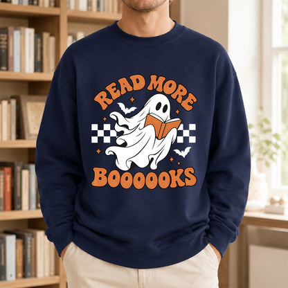 Read More Books Ghost Printed Sweatshirt | Halloween Book Lover Gift Navy