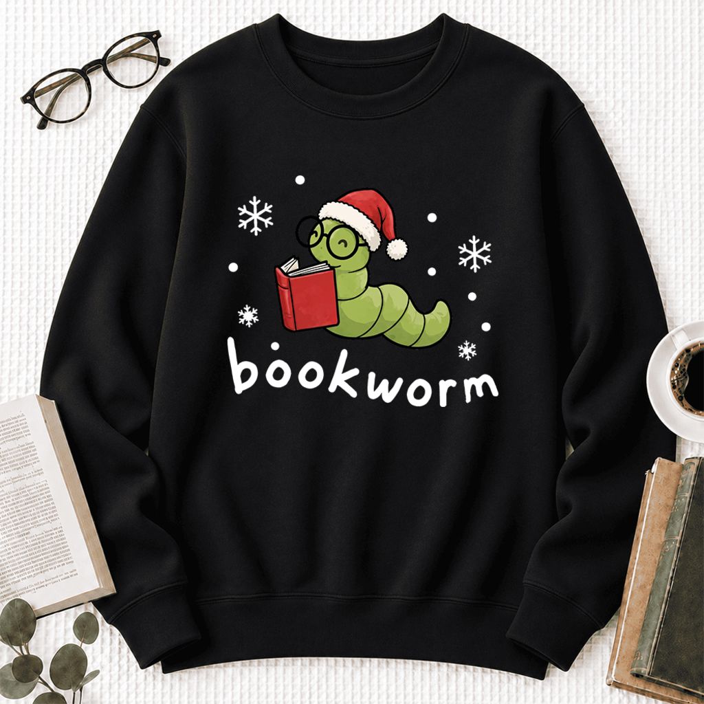 Christmas Bookworm Softstyle Sweatshirt | Christmas Book Lover Gift Black