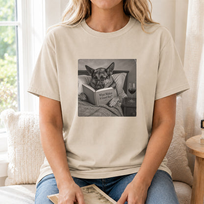 What Makes A Good Boy Printed T-Shirt | Cozy German Shepherd Mom Reader Gift Sand