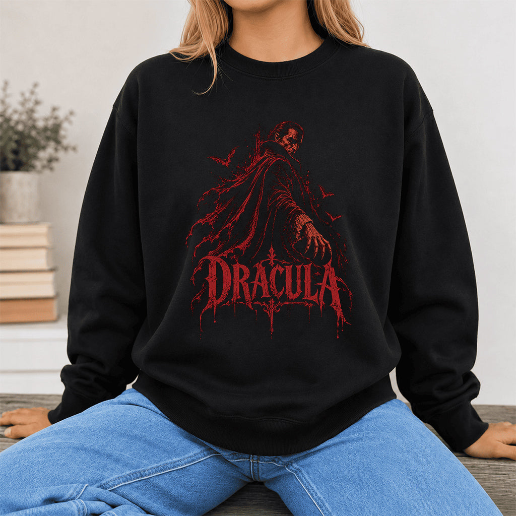 Dracula Vampire Gothic Crewneck Sweatshirt | Halloween Book Lover Gift Black