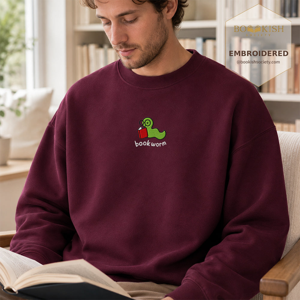 Bookworm Embroidered Sweatshirt | Reader Gift Maroon