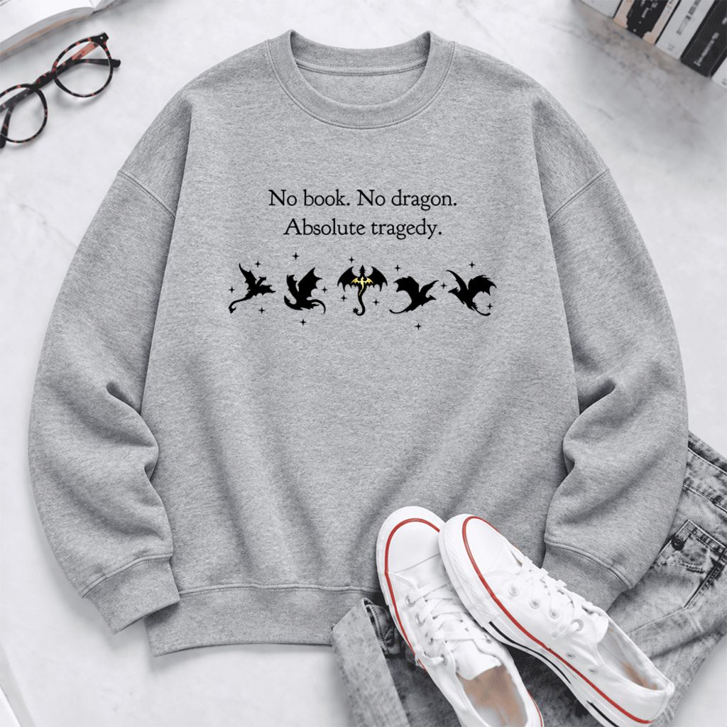 No Book, No Dragon Softstyle Sweatshirt | Fantasy Reader Gift Sport Grey