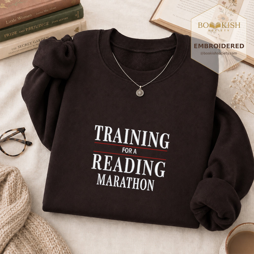 Currently Training for a Reading Marathon Embroidered Sweatshirt | Reader Gift Dark Chocolate