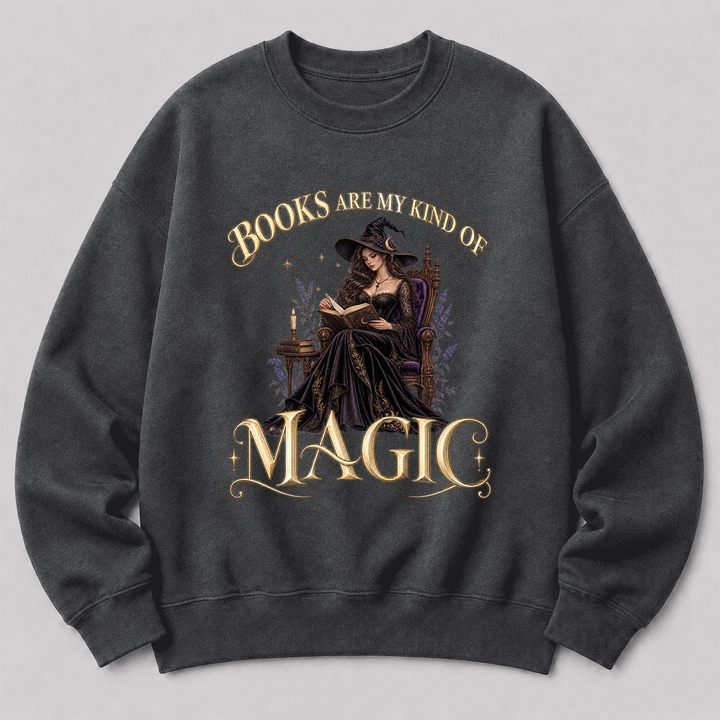 Books Are My Kind Of Magic Crewneck Sweatshirt | Halloween Literary Fantasy Book Lover Gift Dark Heather