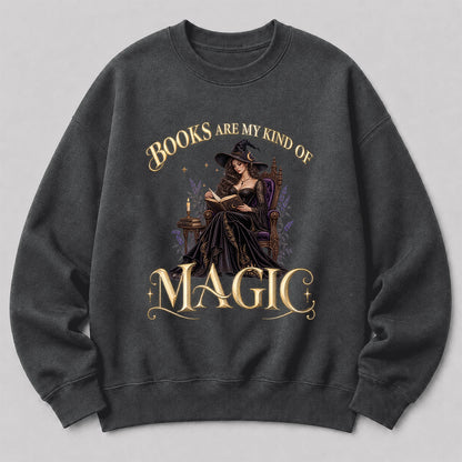 Books Are My Kind Of Magic Crewneck Sweatshirt | Halloween Literary Fantasy Book Lover Gift Dark Heather