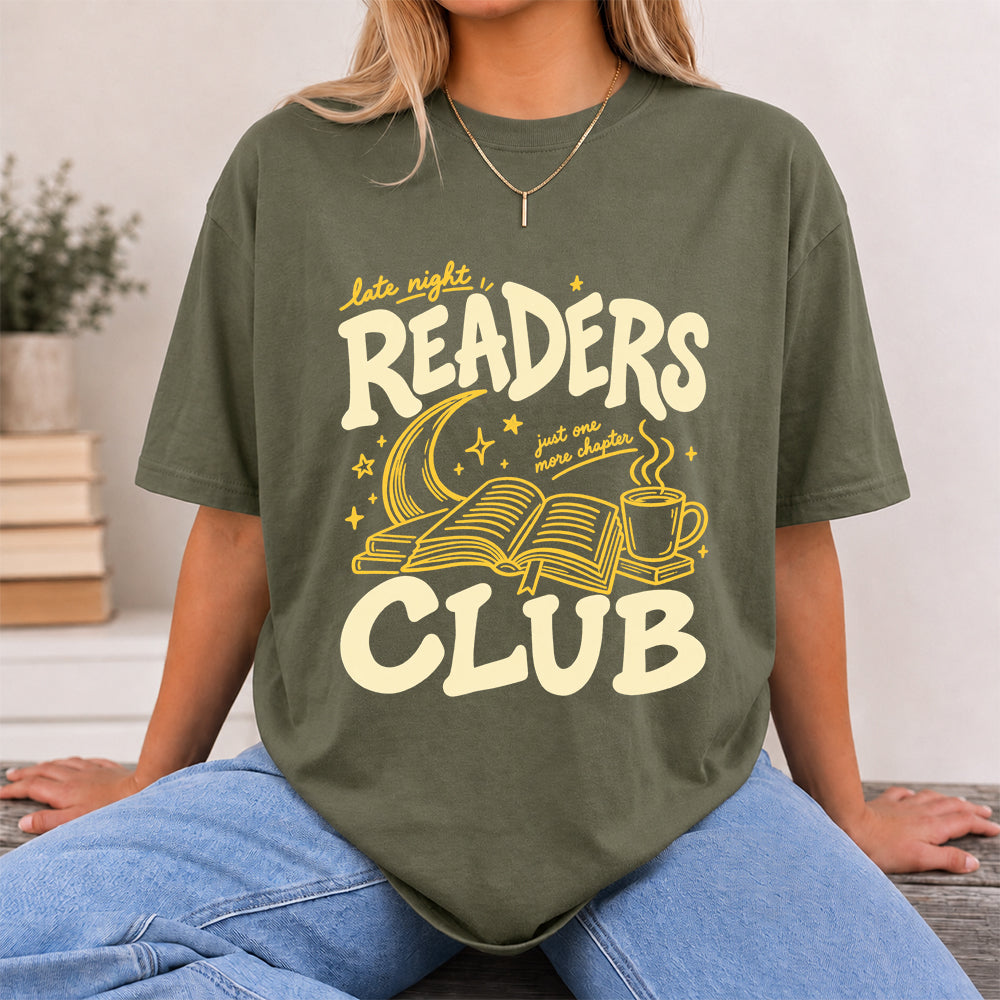 Late Night Readers Club Softstyle T-Shirt | Book Lover Gift Military Green