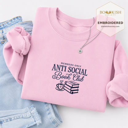 Anti-Social Book Club Embroidered Sweatshirt | Reader Gift Light Pink