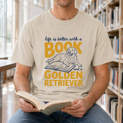 Life Is Better With A Book And A Golden Retriever Softstyle T-Shirt | Book Lover Gift Sand