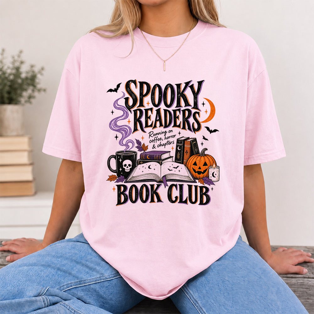 Spooky Readers Book Club Printed T-Shirt | Halloween Book Lover Gift Light Pink