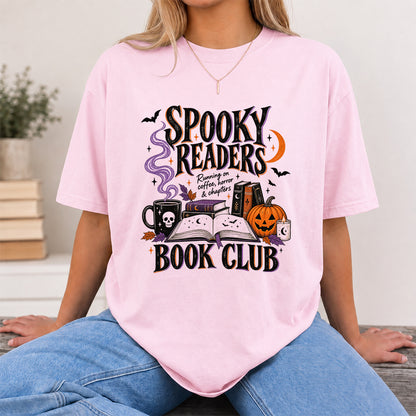 Spooky Readers Book Club Printed T-Shirt | Halloween Book Lover Gift Light Pink