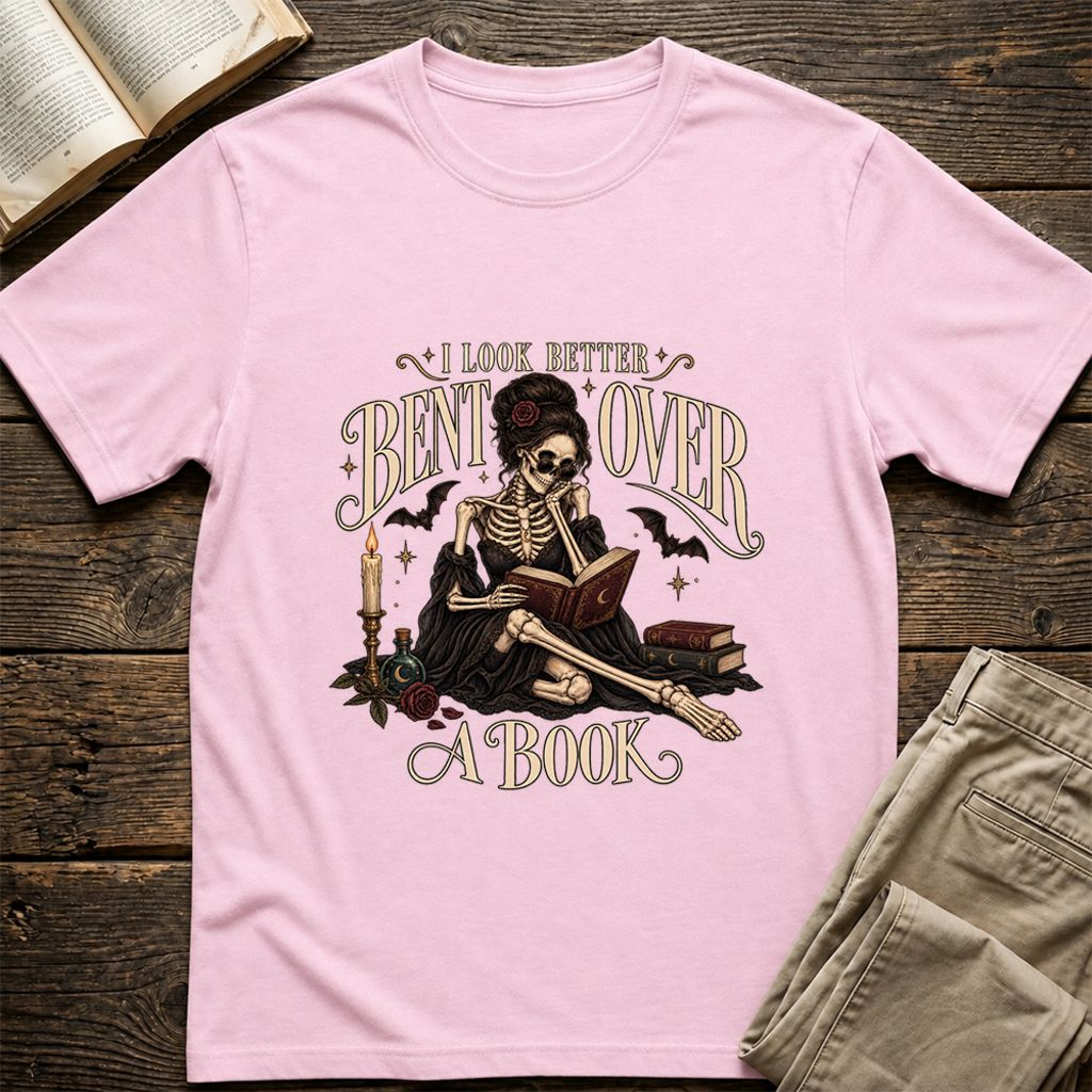I Look Better Bent Over A Book Printed T-Shirt | Halloween Smut Book Lover Gift Light Pink