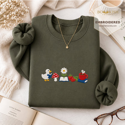 Duck Mushroom Embroidered Sweatshirt | Reader Gift Military Green