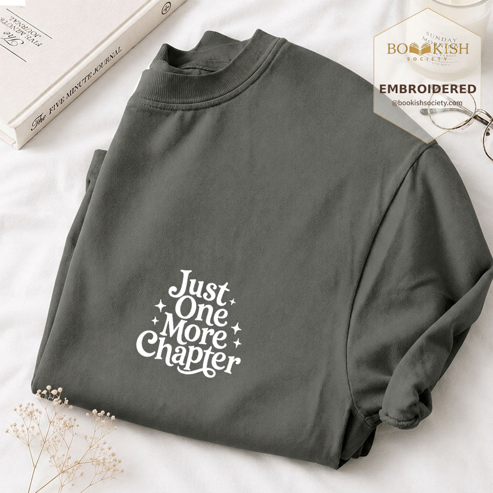 Embroidered Just One More Chapter V2 Comfort Color® T-shirt Book Lover Gift Pepper