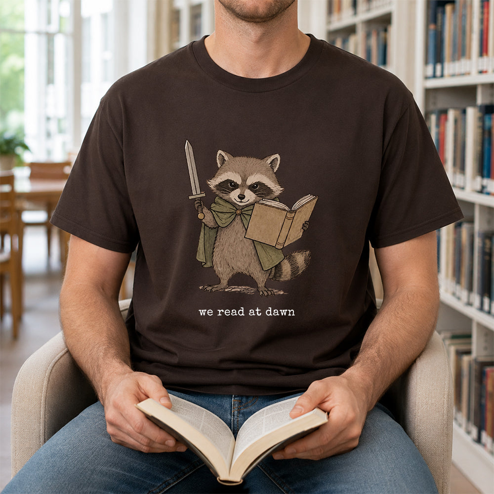 Funny Raccoon Reading Softstyle T-Shirt | Book Lover Gift Dark Chocolate