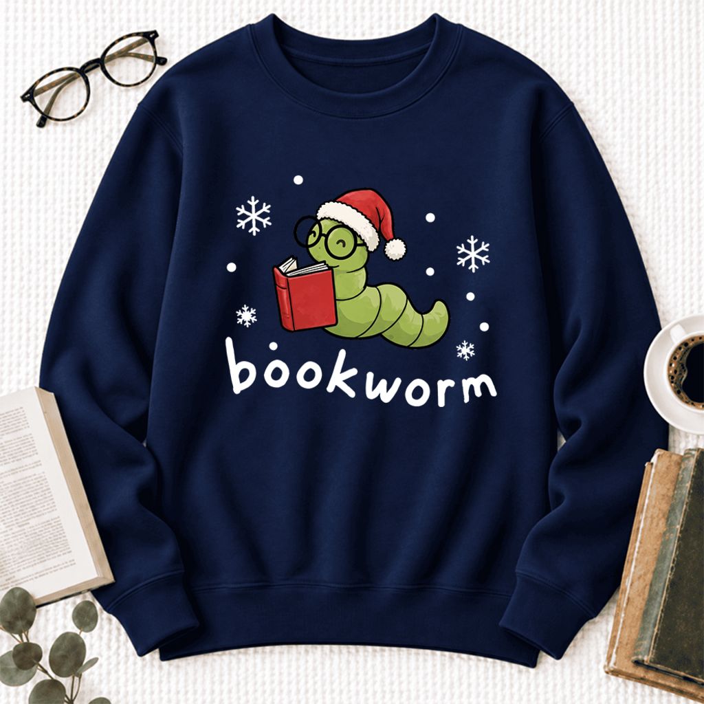 Christmas Bookworm Softstyle Sweatshirt | Christmas Book Lover Gift Navy