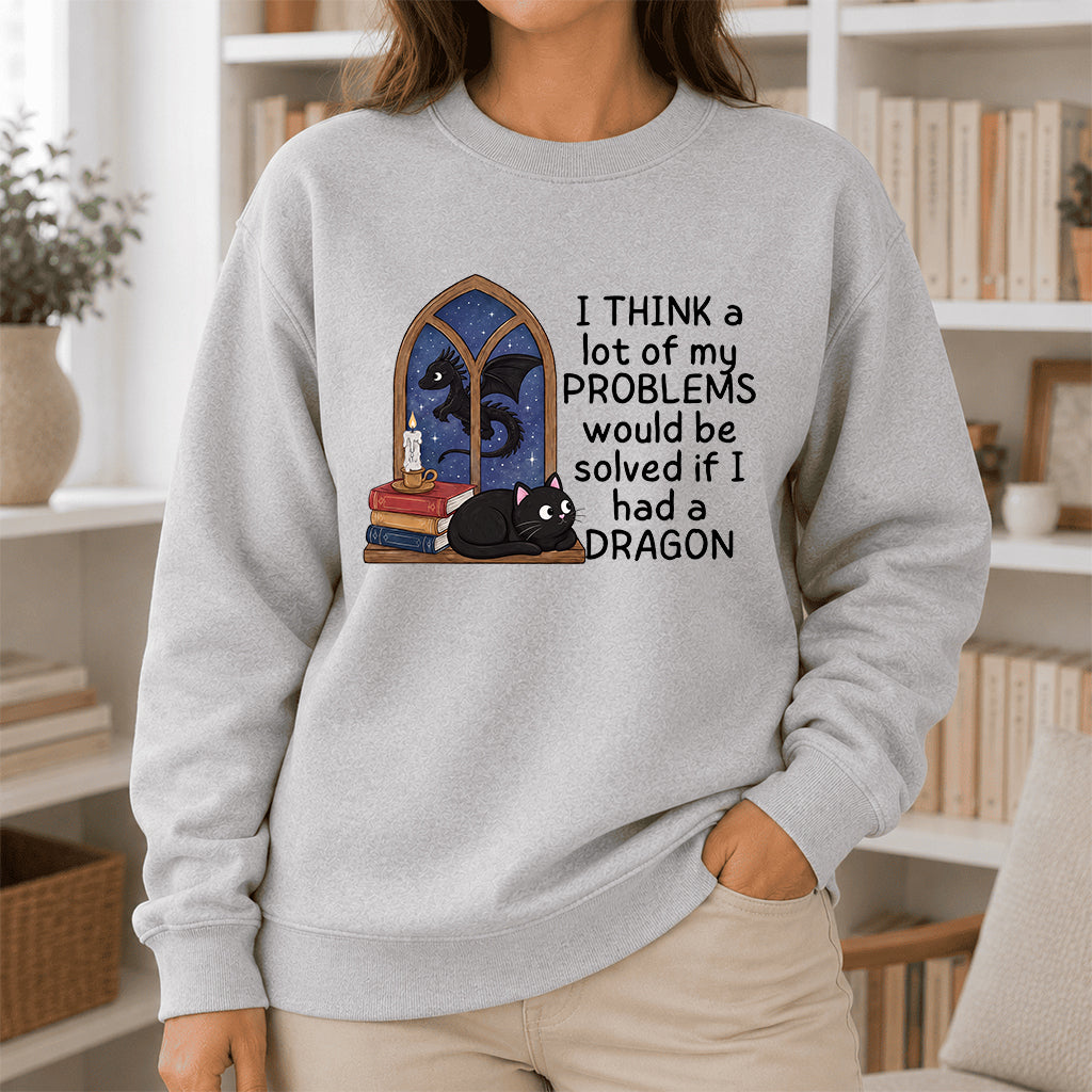 If I Could Have A Dragon Crewneck Sweatshirt | Reader Gift Sport Grey